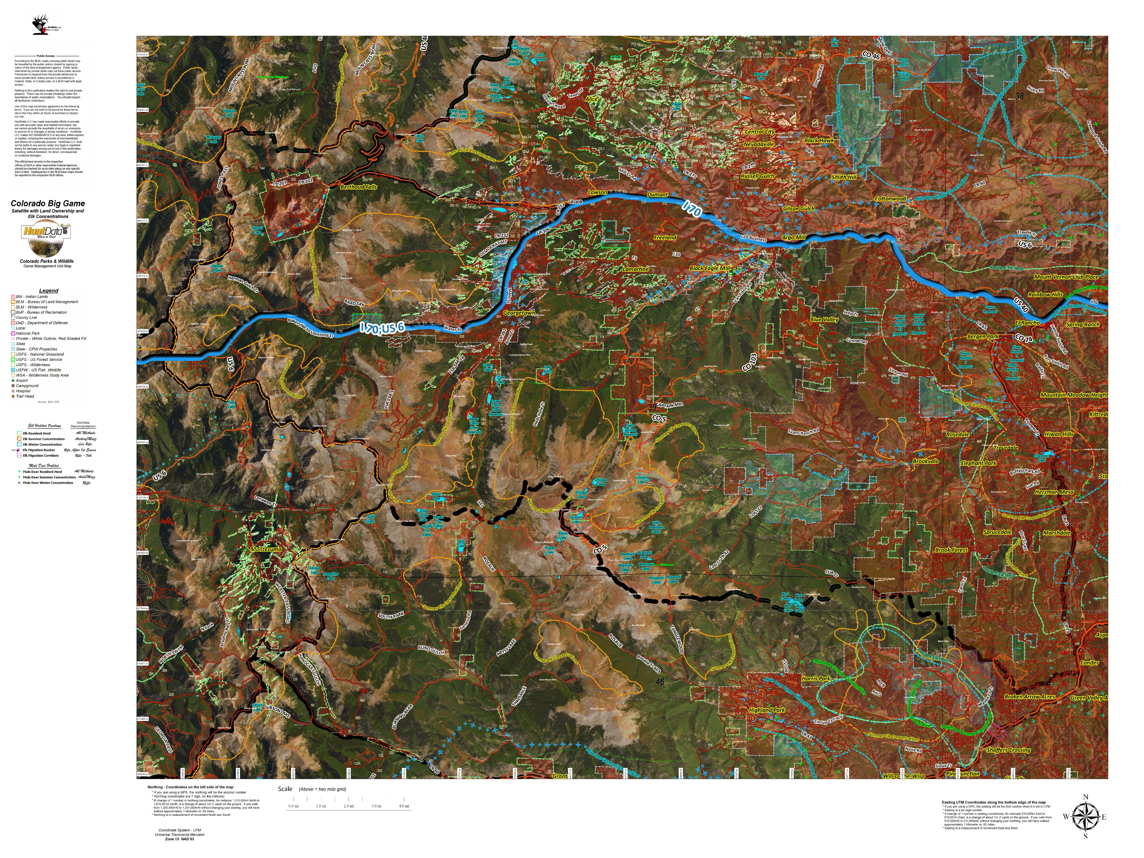 Colorado Hybrid Satellite Unit Maps with Land Ownership and Elk Concentrations